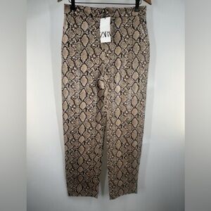 Zara Pants Womens Medium High Rise Brown Faux Snakeskin